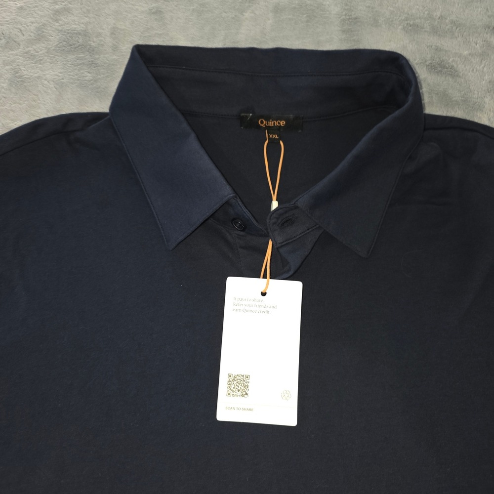 NWT Quince Japanese Lotus Luxe Polo Navy Blue Short Sleeve Shirt Size XXL NEW